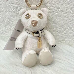 Coach Collectible Bear Bag Charm In Signature Canvas Gold/White/Chalk CZ195 NWT